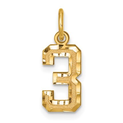 14k Small Brushed Diamond-cut Number 3 Charm