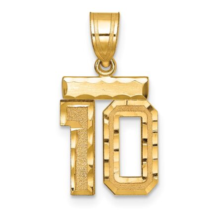 14k Small Brushed Diamond-cut Number 10 Charm