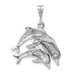 14k White Gold Polished Three Dolphin Charm - Image 3