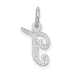 14KW White Gold Casted Script Letter T Initial Charm - Image 4