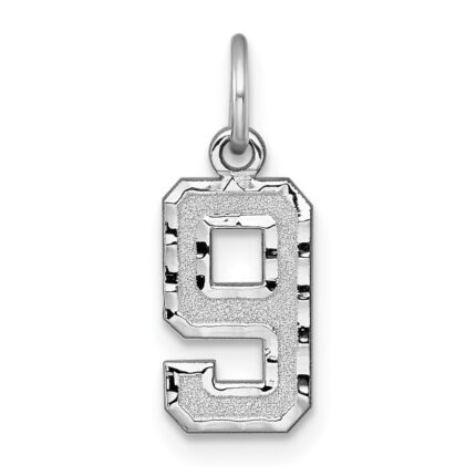 14kw Small Brushed Diamond-cut Number 9 Charm