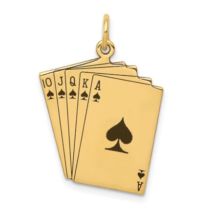 14k Enameled Royal Flush Playing Cards Charm