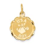 14k Polished IT'S A BOY Scalloped 16mm Engravable Disc Charm