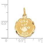 14k Polished IT'S A BOY Scalloped 16mm Engravable Disc Charm - Image 3