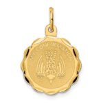 14k Polished and Satin Solid MY CONFIRMATION with Dove Scalloped Edge Round Disc Pendant