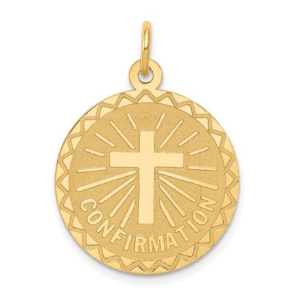 14k Polished and Satin Solid CONFIRMATION with Cross Round Disc Charm