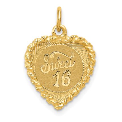 14K SWEET 16 Engravable 15mm Heart Charm