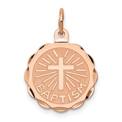 14k Rose Gold BAPTISM with Cross Round Disc Charm