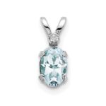 14K White Gold Diamond and 6x4 Oval March/Aquamarine Birthstone Pendant
