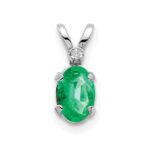 14K White Gold Diamond and 6x4 Oval May/Emerald Birthstone Pendant