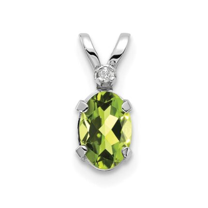 14K White Gold Diamond and 6x4 Oval August/Peridot Birthstone Pendant