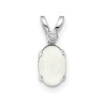 14K White Gold Diamond and 6x4 Oval October/Opal Birthstone Pendant
