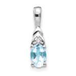 14k White Gold 6x4 Oval March/Aquamarine and Diamond Pendant