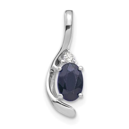 14k White Gold 6x4 Oval September/Sapphire and Diamond Pendant