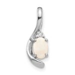 14k White Gold 6x4 Oval October/Opal and Diamond Pendant
