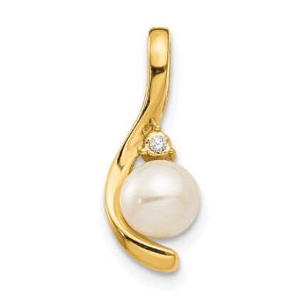 14k 5.5mm June/Freshwater Cultured Pearl and Diamond Pendant