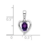 14k White Gold 6x4 Oval February/Amethyst and Diamond Heart Pendant - Image 3