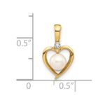 14k 5.5mm June/Freshwater Cultured Pearl and Diamond Heart Pendant - Image 3