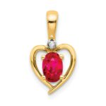 14k 6x4 Oval July/Ruby and Diamond Heart Pendant