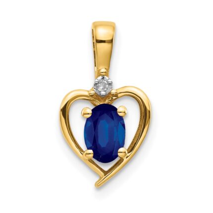 14k 6x4 Oval September/Sapphire and Diamond Heart Pendant