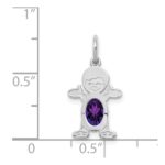 14K White Gold Boy Charm 6x4 Oval Genuine Amethyst-February - Image 3