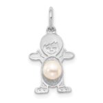 14K White Gold Boy Charm 4mm Freshwater Cultured Pearl-June