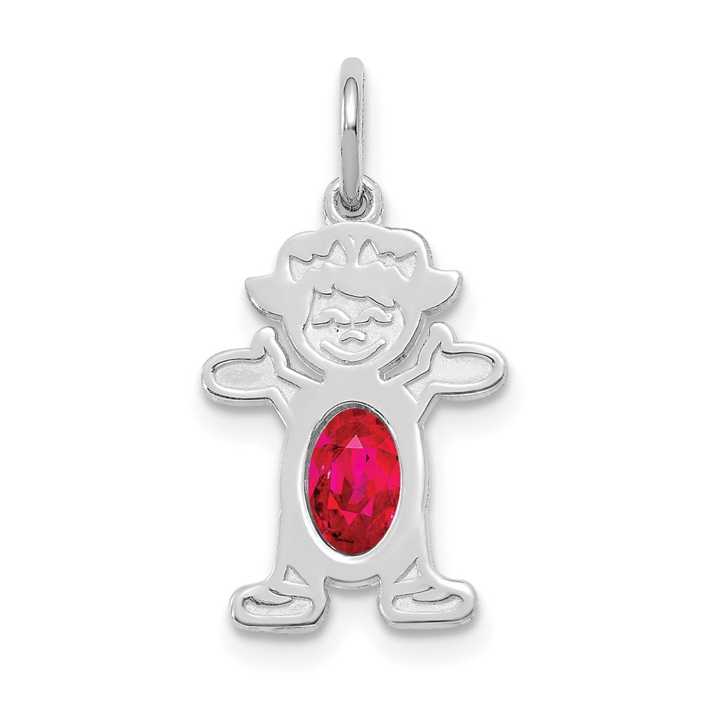 XCK46.jpg 14K White Gold Girl Charm 6x4 Oval Genuine Ruby-July - Image 1