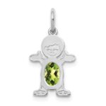 14K White Gold Boy Charm 6x4 Oval Genuine Peridot-August