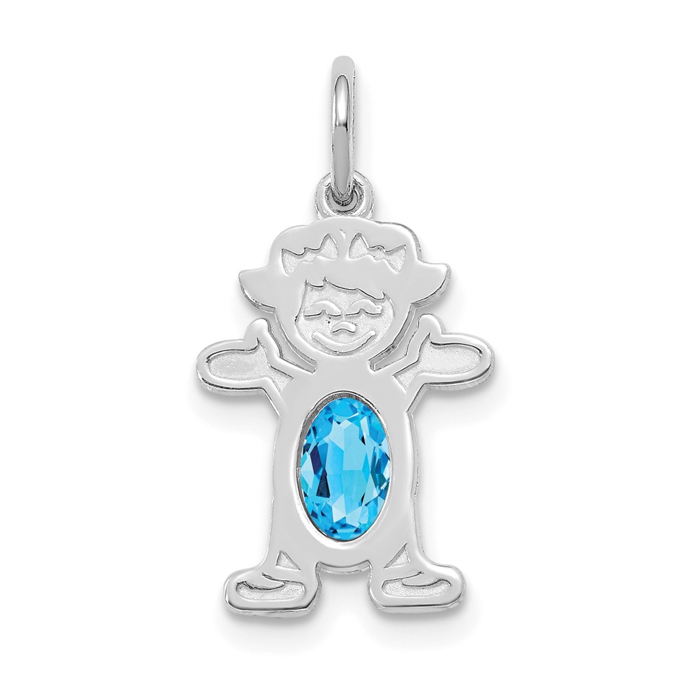 XCK56.jpg 14K White Gold Girl Charm 6x4 Oval Genuine Blue Topaz-December - Image 1