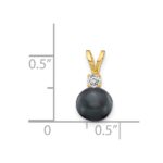 14k 6-7mm Black Round Freshwater Cultured Pearl and AA Diamond Pendant - Image 2