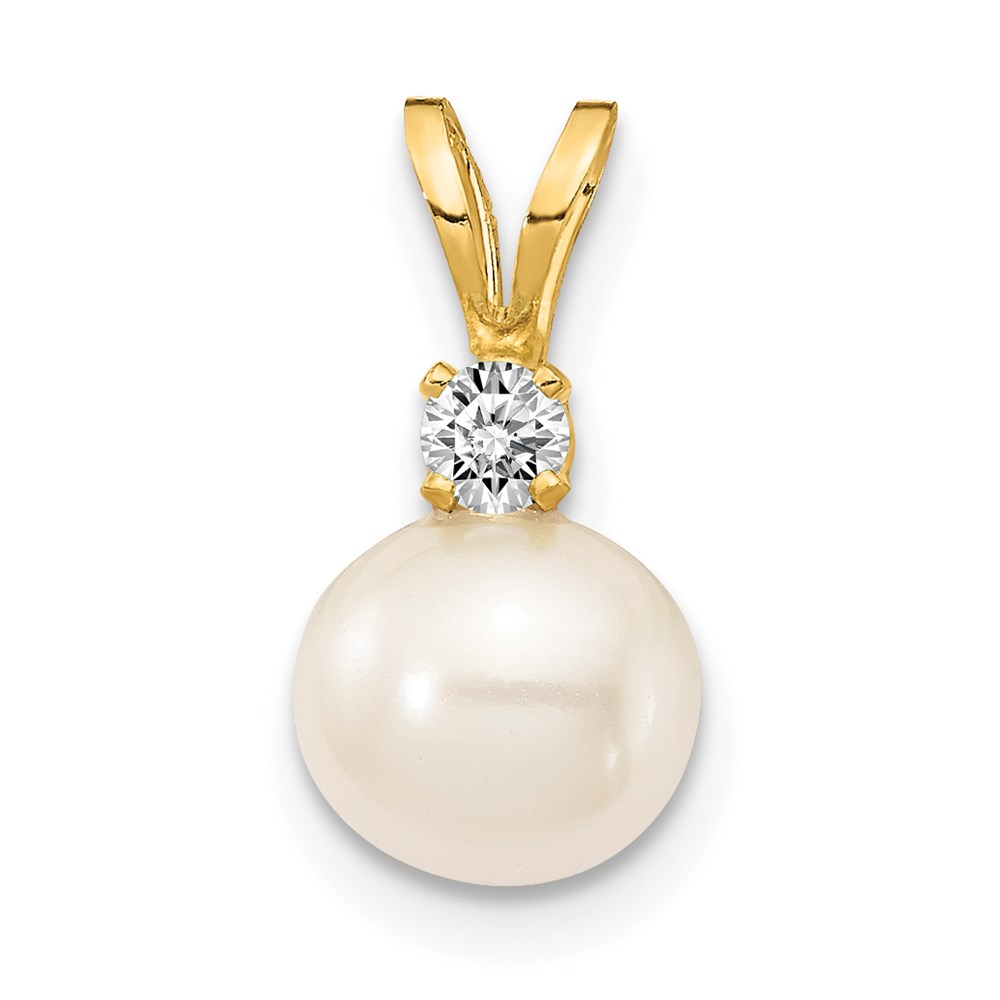 XD23PL_AA.jpg 14k 6-7mm Near Round White Freshwater Cultured Pearl and AA Diamond Pendant - Image 1