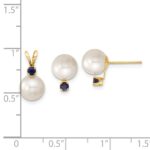 14k 7-8mm White Round Freshwater Cultured Pearl and .30SA Sapphire Post Earrings and Pendant Set - Image 3