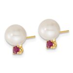 14k 7-8mm White Round Freshwater Cultured Pearl and .30RU Ruby Post Earrings and Pendant Set - Image 5