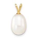 14K 8-9mm White Rice Freshwater Cultured Pearl Pendant - Image 4