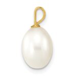 14K 7-8mm White Rice Freshwater Cultured Pearl Pendant - Image 2
