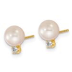 14k 6-7mm White Round Akoya Saltwater Cultured Pearl and .10 Carat Diamond Post Earrings and Pendant Set - Image 5
