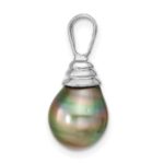 14k White Gold 9-10mm Black Teardrop Tahitian Saltwater Cultured Pearl Pendant - Image 2