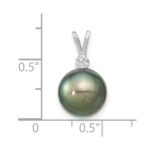 14k White Gold 10-11mm Round Black Tahitian Saltwater Cultured Pearl and  .05 Carat Diamond Pendant - Image 3