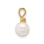 14k 5-6mm White Round Freshwater Cultured Pearl and .01 Carat Diamond Pendant - Image 2