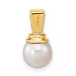 14k 6-7mm Button White Freshwater Cultured Pearl and Diamond Pendant - Image 4