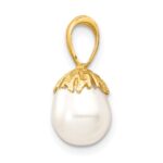 14K 7-8mm White Rice Freshwater Cultured Pearl Pendant - Image 2