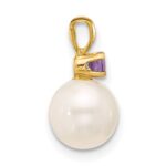14k 7-7.5mm White Round Freshwater Cultured Pearl and .07AM Amethyst Pendant - Image 2