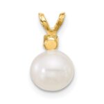 14k 7-7.5mm White Round Freshwater Cultured Pearl and .09EM Emerald Pendant - Image 3