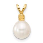 14k 7-7.5mm White Round Freshwater Cultured Pearl and .09GA Garnet Pendant - Image 3