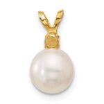 14k 7-7.5mm White Round Freshwater Cultured Pearl and .07PT Pink Topaz Pendant - Image 3