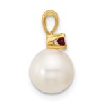14k 7-7.5mm White Round Freshwater Cultured Pearl and .09RU Ruby Pendant - Image 2