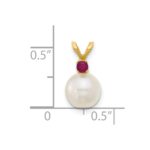 14k 7-7.5mm White Round Freshwater Cultured Pearl and .09RU Ruby Pendant - Image 4