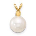14k 8-8.5mm White Round Freshwater Cultured Pearl and .09BT Blue Topaz Pendant - Image 3
