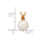 14k 8-8.5mm White Round Freshwater Cultured Pearl and .09CI Citrine Pendant - Image 4