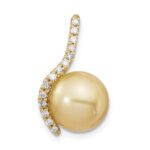 14k 10-11mm Round Golden South Sea Saltwater Cultured Pearl and .125 Carat Diamond Pendant